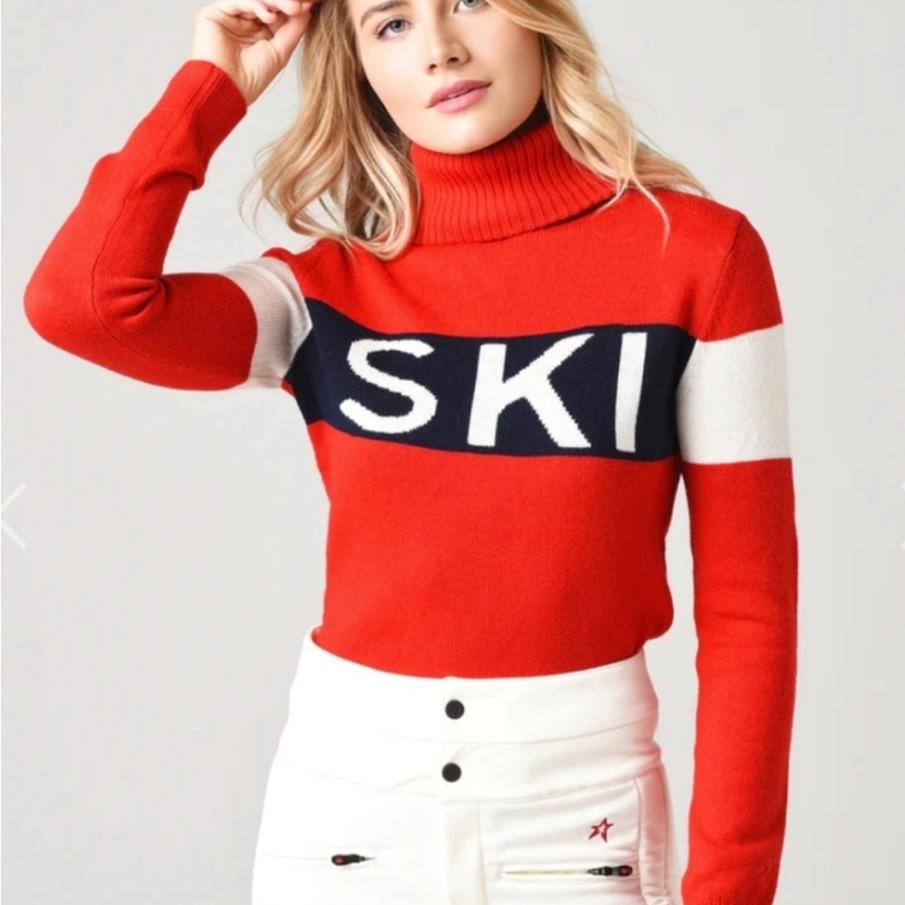 Perfect Moment Red and White Turtleneck Sweater